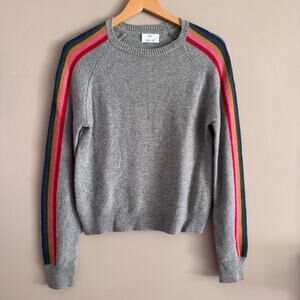 Allude Gray Rainbow Stripe Merino Wool Blend Sweater Size Medium